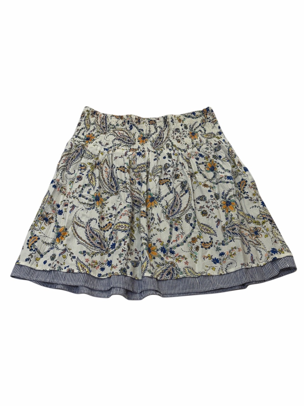 J. Jill Cream Paisley & Floral Smocked Circle Skirt with Blue-Trim Hem